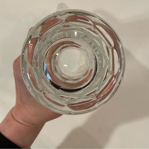 Vintage Tall Cut Crystal Pitcher Diamond Design Faceted Handle Thumbprint - Picture 6 of 7
